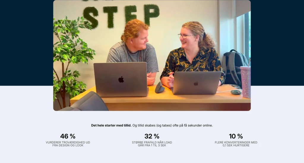 Statistik-sektion på forsiden, hvor små labels og linjeafstand kan vurderes