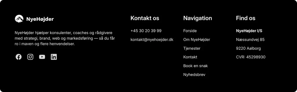 Nærbillede af footerens fire kolonner