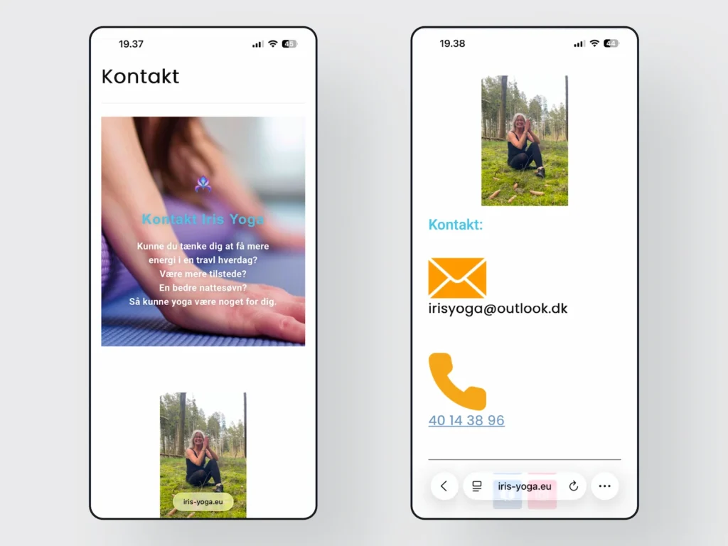 Mobil-screenshot af kontaktsiden med telefon og e-mail