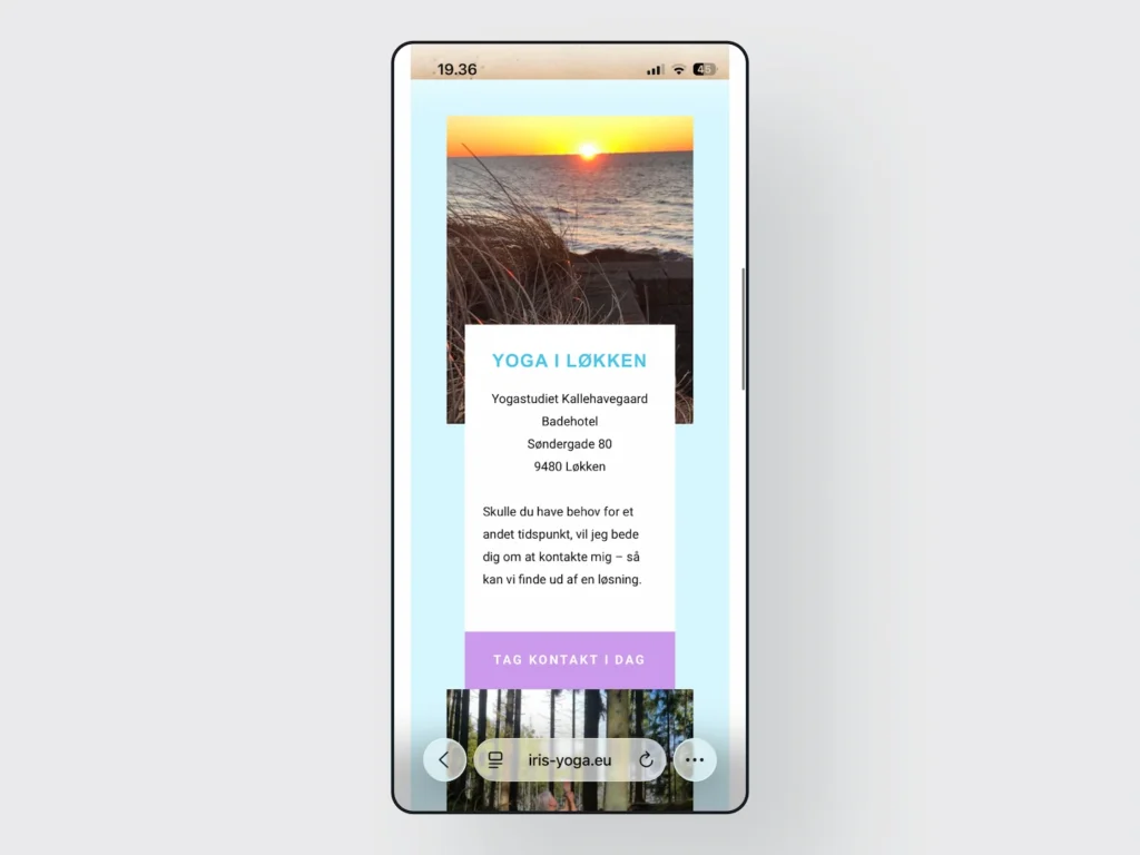 Mobil-screenshot af kortsektion på privat yoga