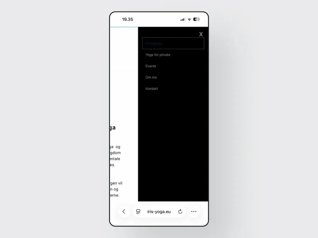 Mobil-screenshot af menuen åben