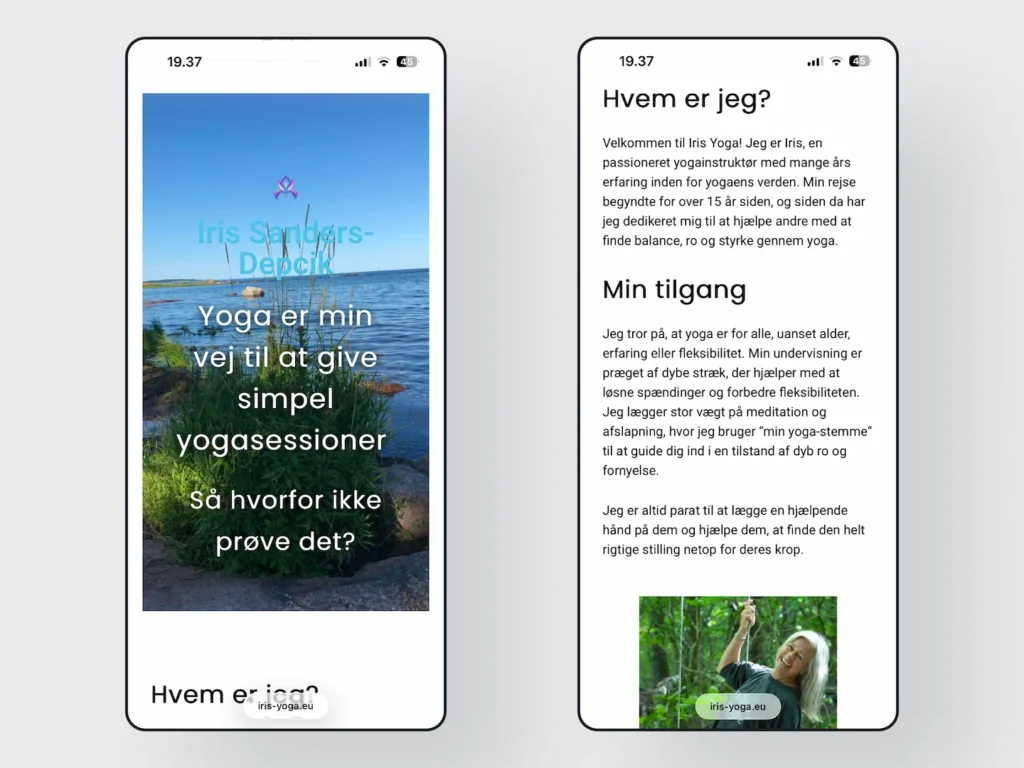 Mobil-screenshot af Om Iris hero + tekst